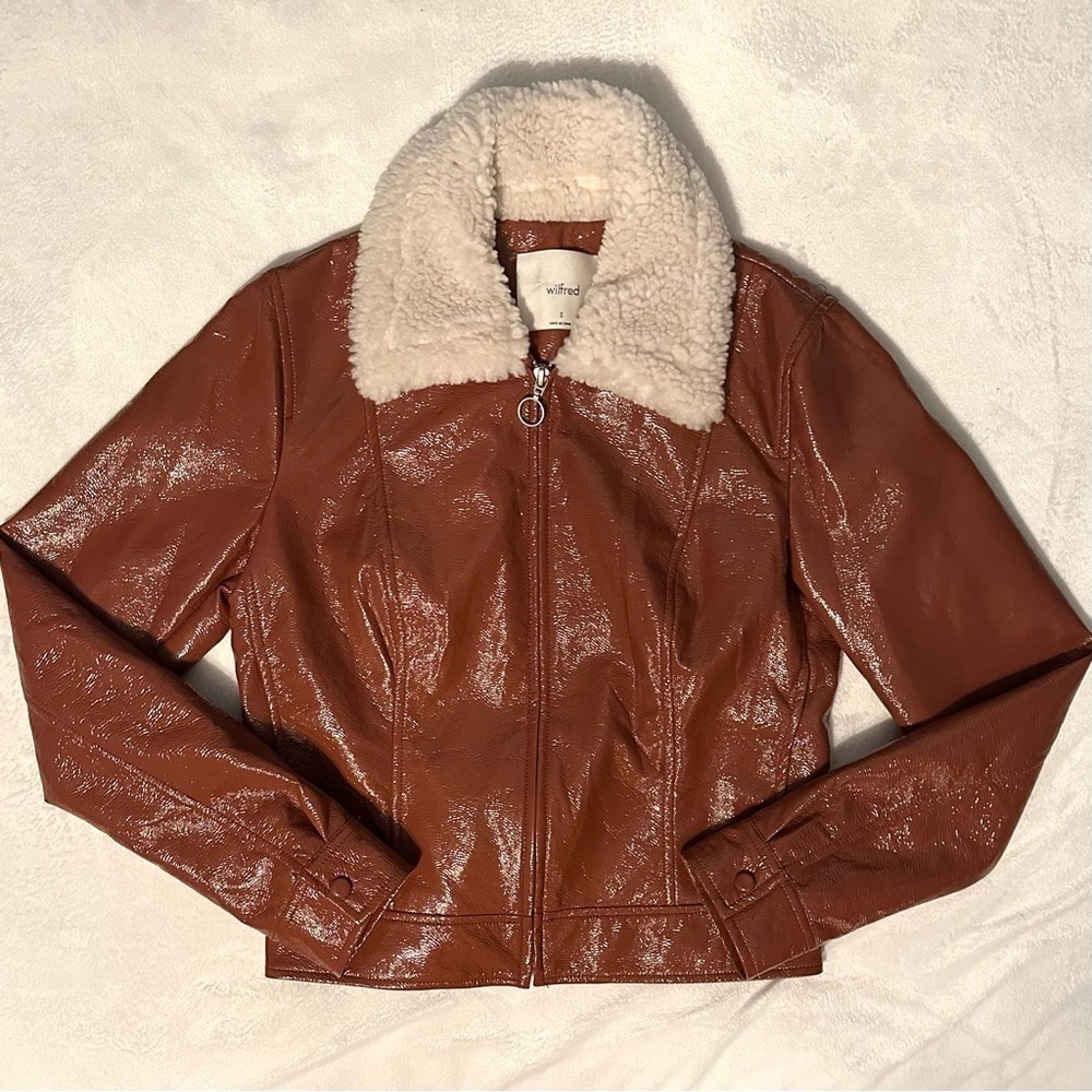 Aritzia Wilfred Tempest Jacket Genuine Brown Womens S Vegan Sherpa Full Zip